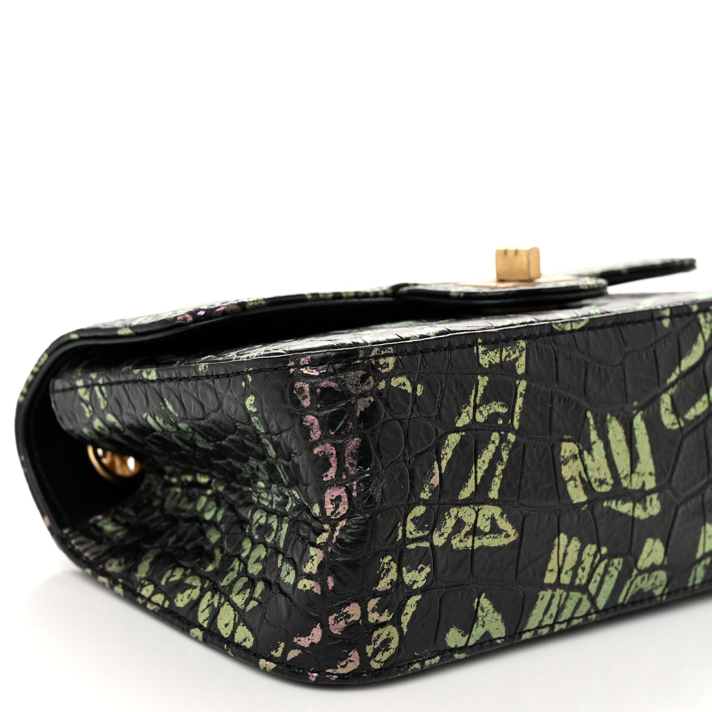 Calfskin Crocodile Embossed Graffiti 2.55 Mini Cocodile Reissue Flap Black Pink