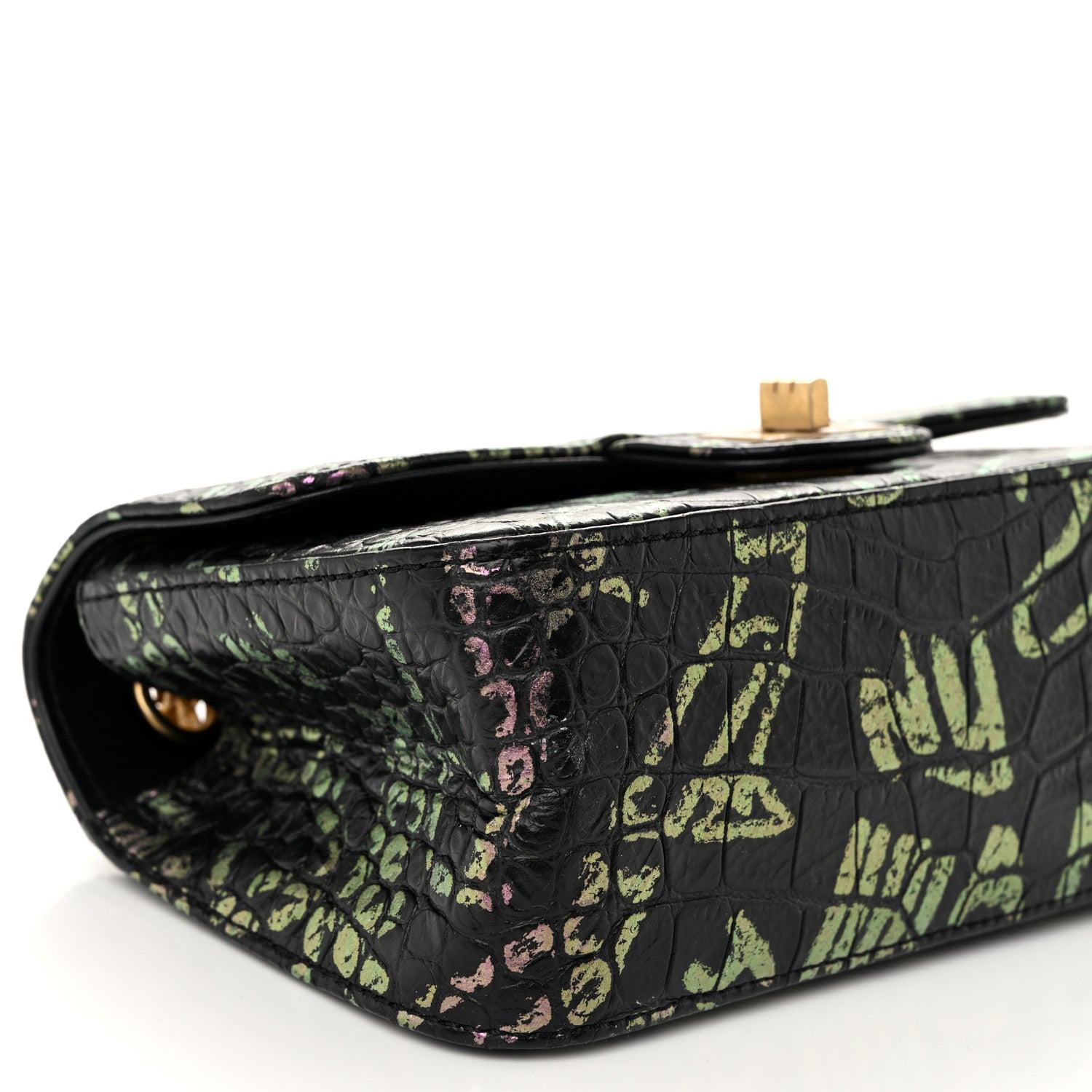 Chanel Calfskin Crocodile Embossed Graffiti 2.55 Mini Cocodile Reissue Flap Black Pink 9 of 10