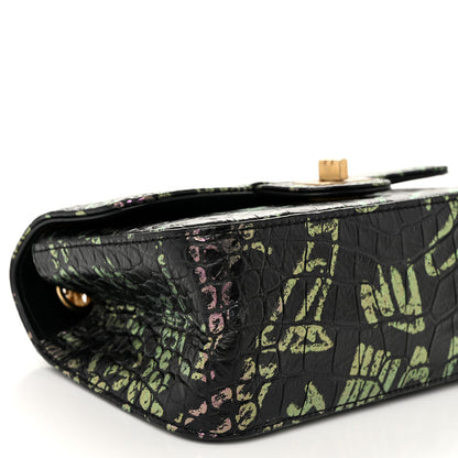 Chanel Calfskin Crocodile Embossed Graffiti 2.55 Mini Cocodile Reissue Flap Black Pink 9 of 10