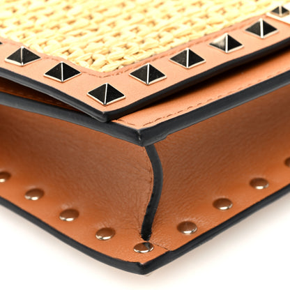 Valentino Garavani Raffia Calfskin Rockstud Wallet On Chain Pouch Natural Almond Beige 8 of 9