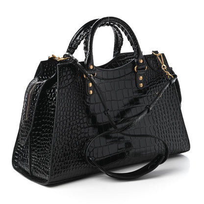 Balenciaga Shiny Supple Calfskin Crocodile Embossed Brass Hardware Neo Classic City Black 3 of 9