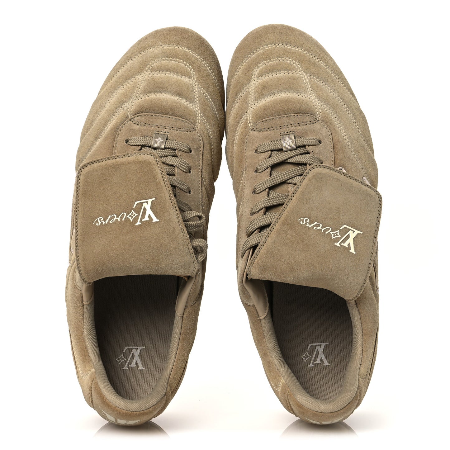 Calfskin Suede Mens LV Foot Print Soccer Sneakers 10 Beige