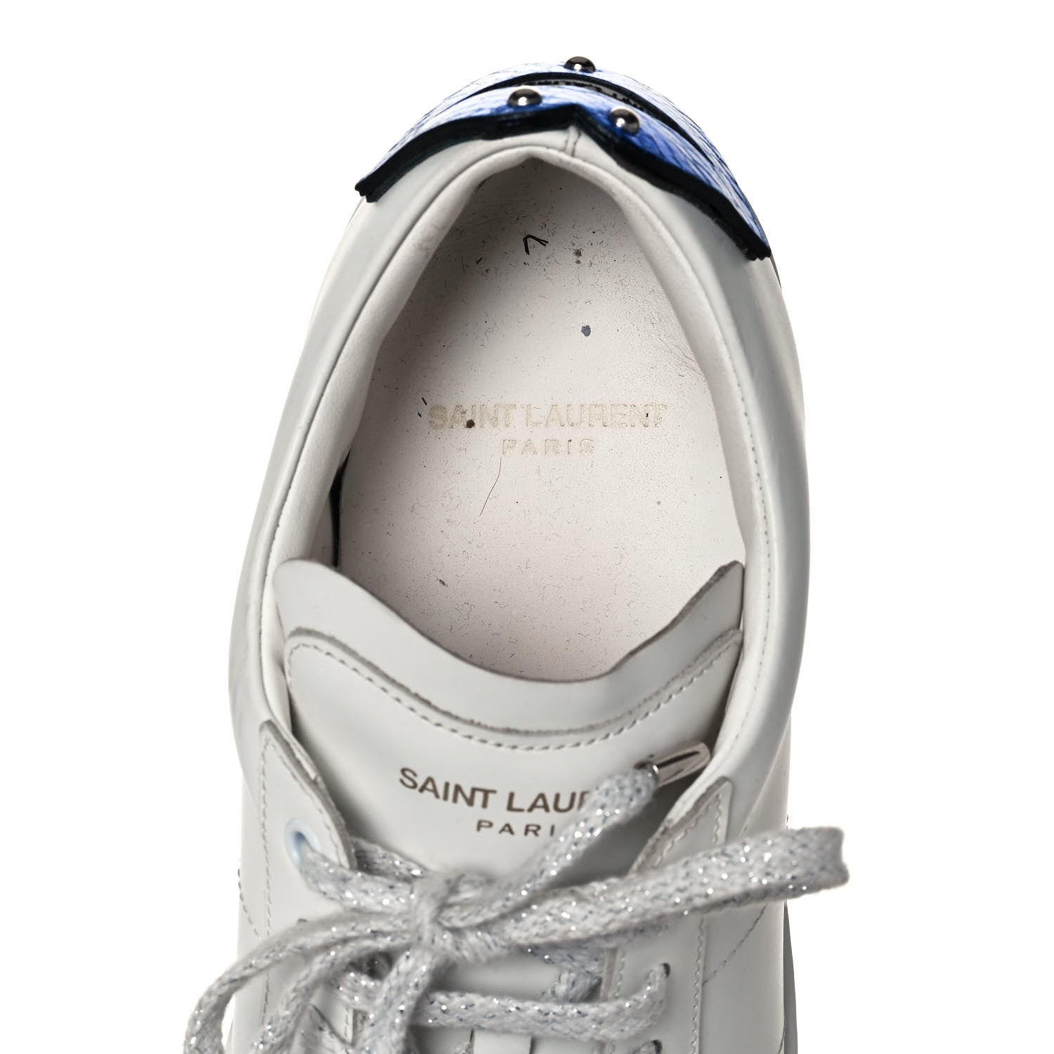 Saint Laurent Calfskin Metallic Ayers Signature Court Lips Sneakers 41 Optic White 8 of 12