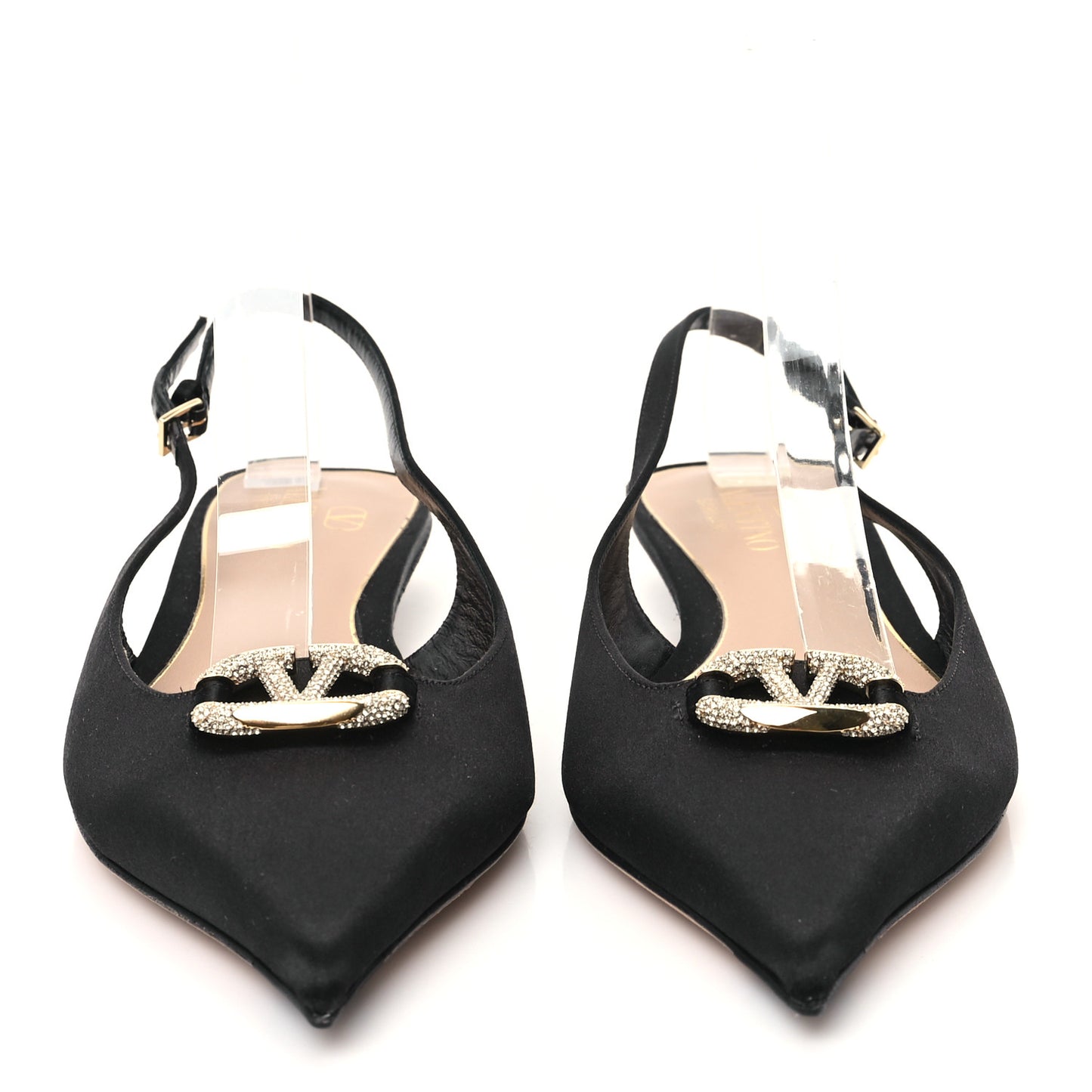 Satin Crystal Vlogo Slingback 20mm Pumps 39.5 Black