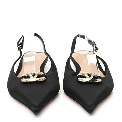 Valentino Garavani Satin Crystal Vlogo Slingback 20mm Pumps 39.5 Black 3 of 10