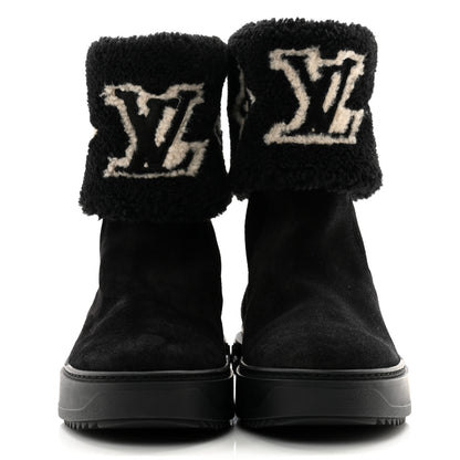 Louis Vuitton Suede Calfskin Shearling Snowdrop Flat Ankle Boot 39 Black 2 of 8