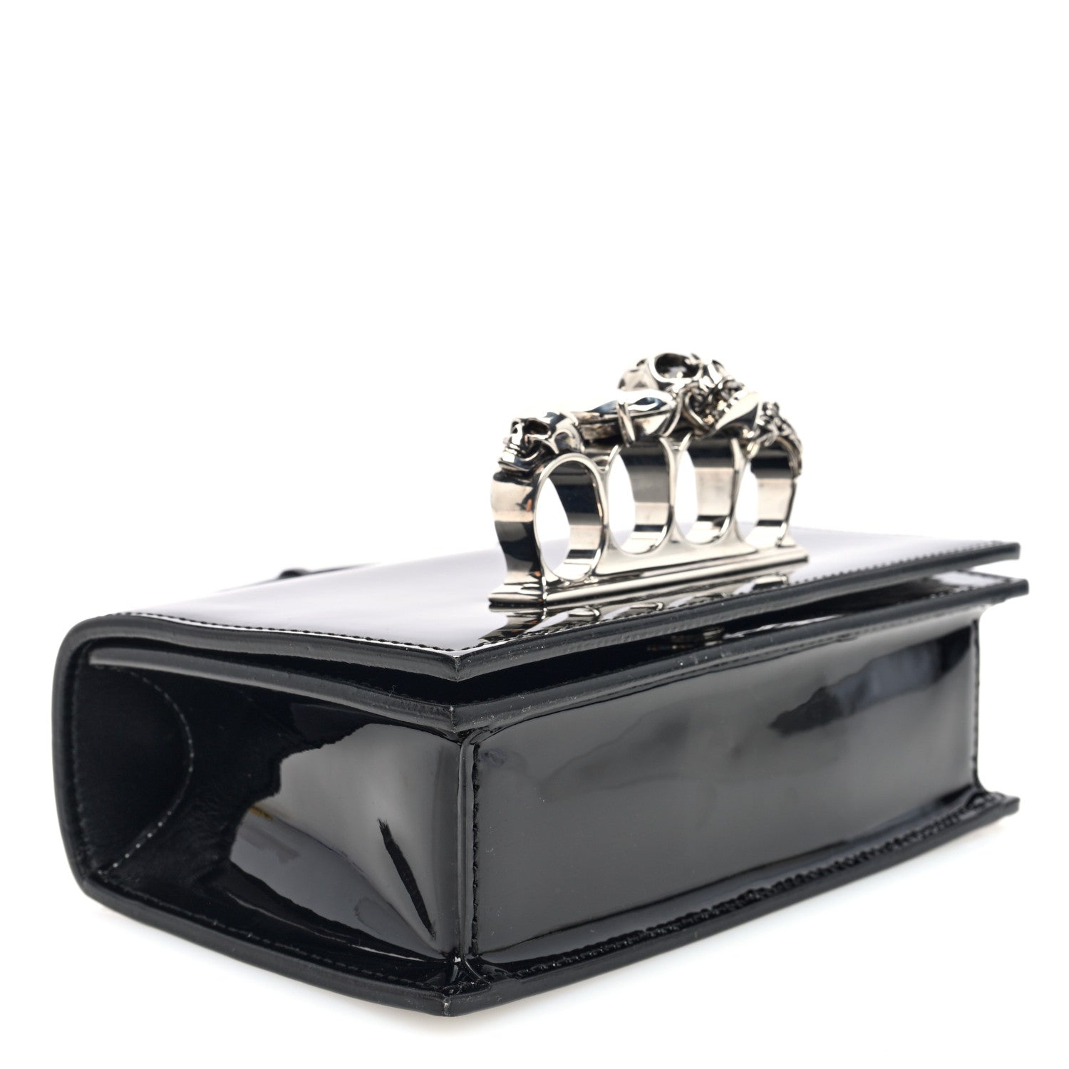 Alexander McQueen Patent Mini Jeweled Knuckle Satchel Black 4 of 10