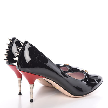 Gucci Patent GG Bow Sadie Spike Mid Heel Pumps 38.5 Black 4 of 8