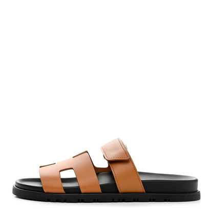 Hermes Calfskin Womens Chypre Sandals 37.5 Gold 1 of 9