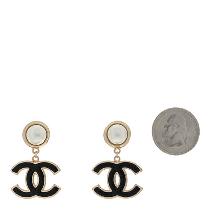 Chanel Pearl Enamel CC Drop Earrings Black 2 of 4