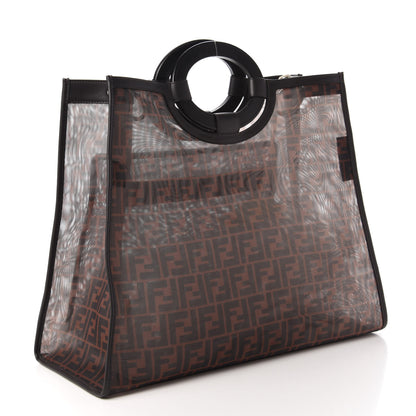 Fendi Mesh Vitello Century Cuoio FF 1974 Medium Runaway Shopper Tote Marrone Black Ebano 3 of 10
