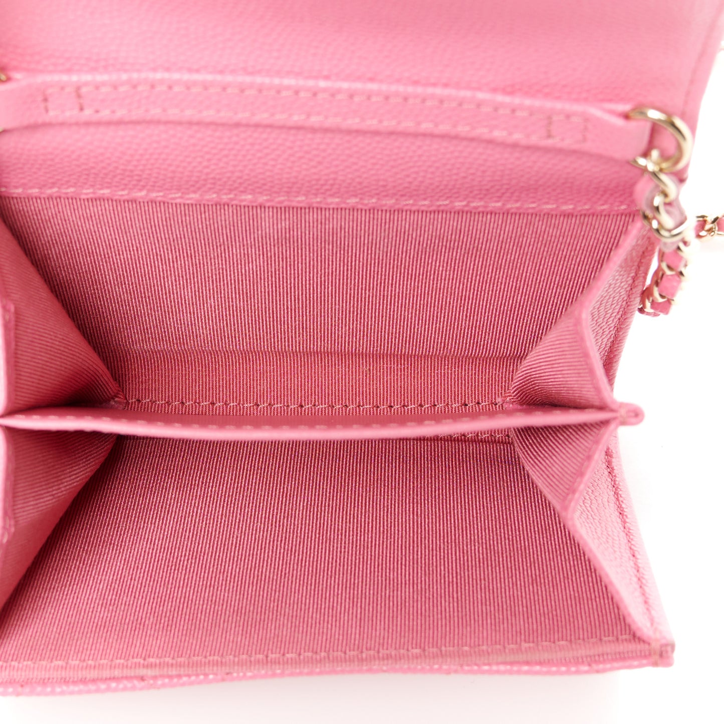 Caviar Quilted Flap Card Holder On Chain Pink