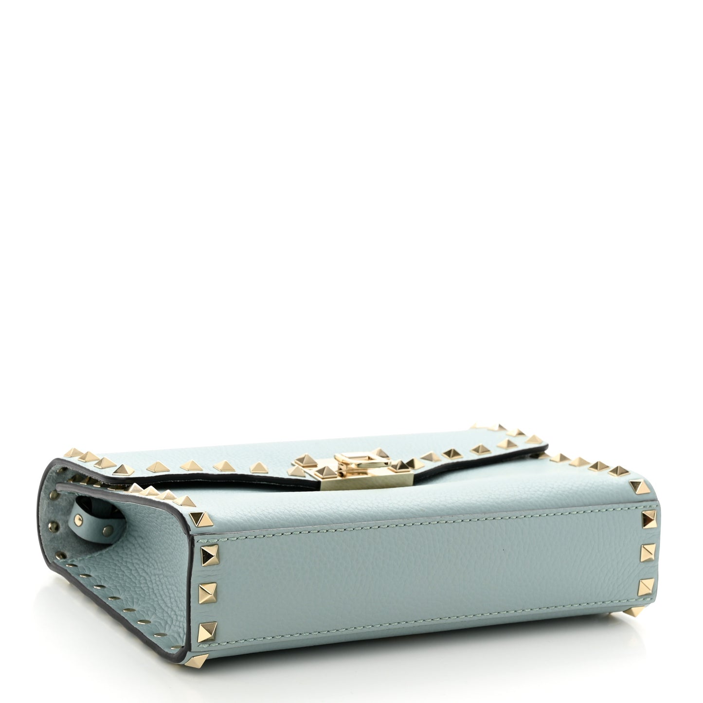 Pebbled Calfskin Medium Rockstud Flip Lock Crossbody Bag Celadon