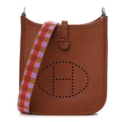 Hermes Taurillon Clemence Maxi Quadrille Evelyne TPM Cuivre Capucine Parme Rouge Duchess 1 of 11