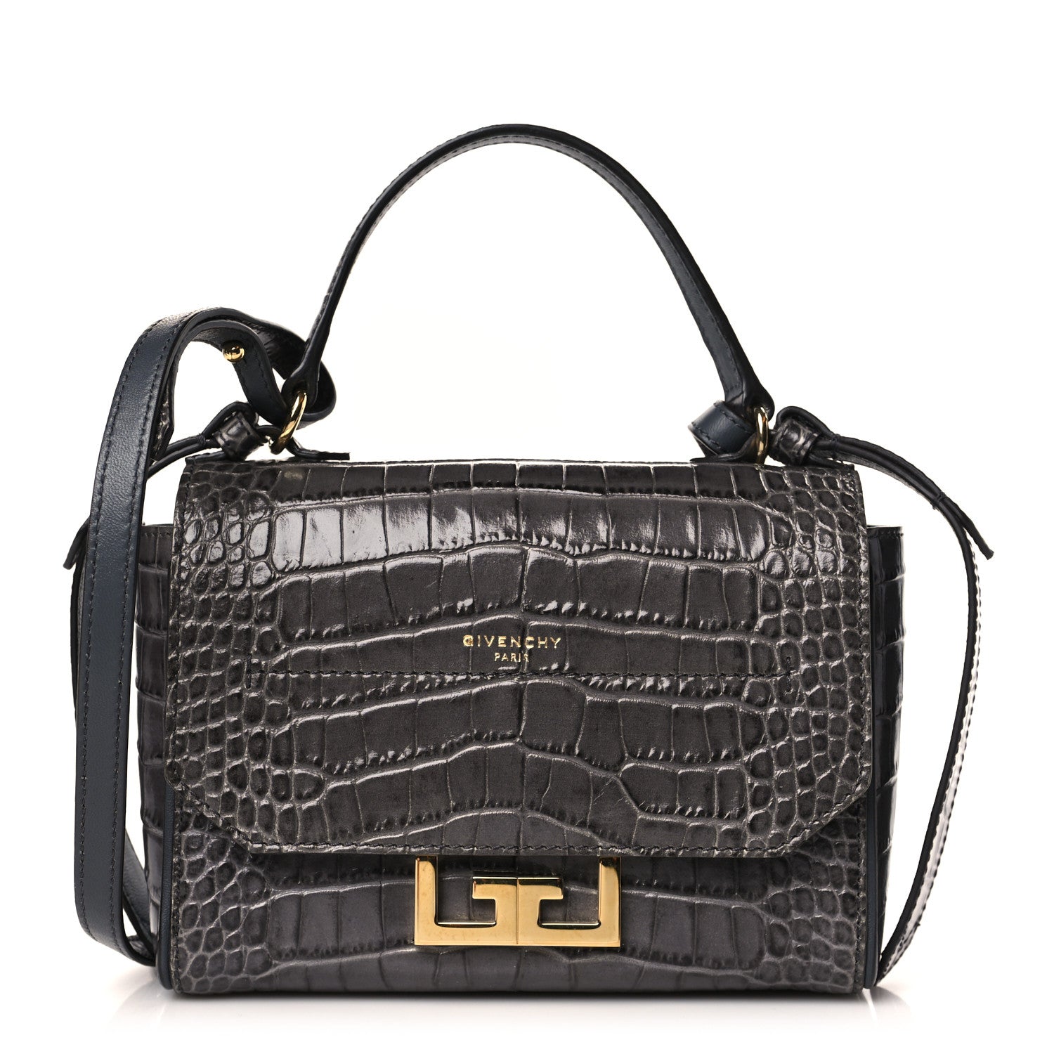 Givenchy Calfskin Crocodile Embossed Mini Eden Top Handle Storm Grey 1 of 8