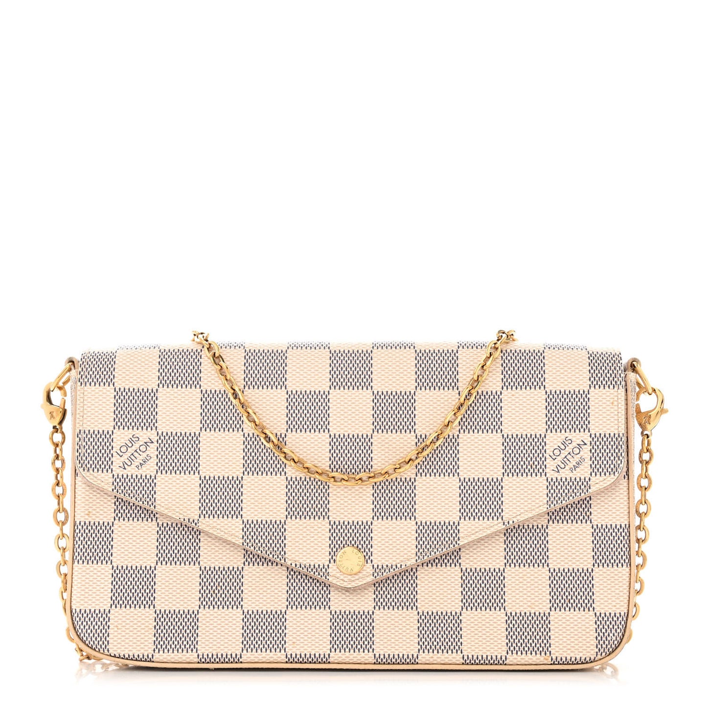 Damier Azur Pochette Felicie Chain Wallet Rose Ballerine