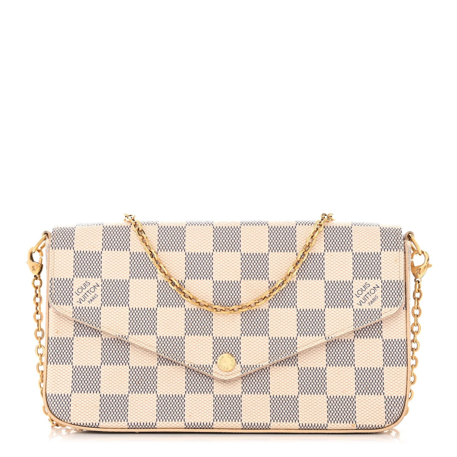 Louis Vuitton Damier Azur Pochette Felicie Chain Wallet Rose Ballerine 1 of 14
