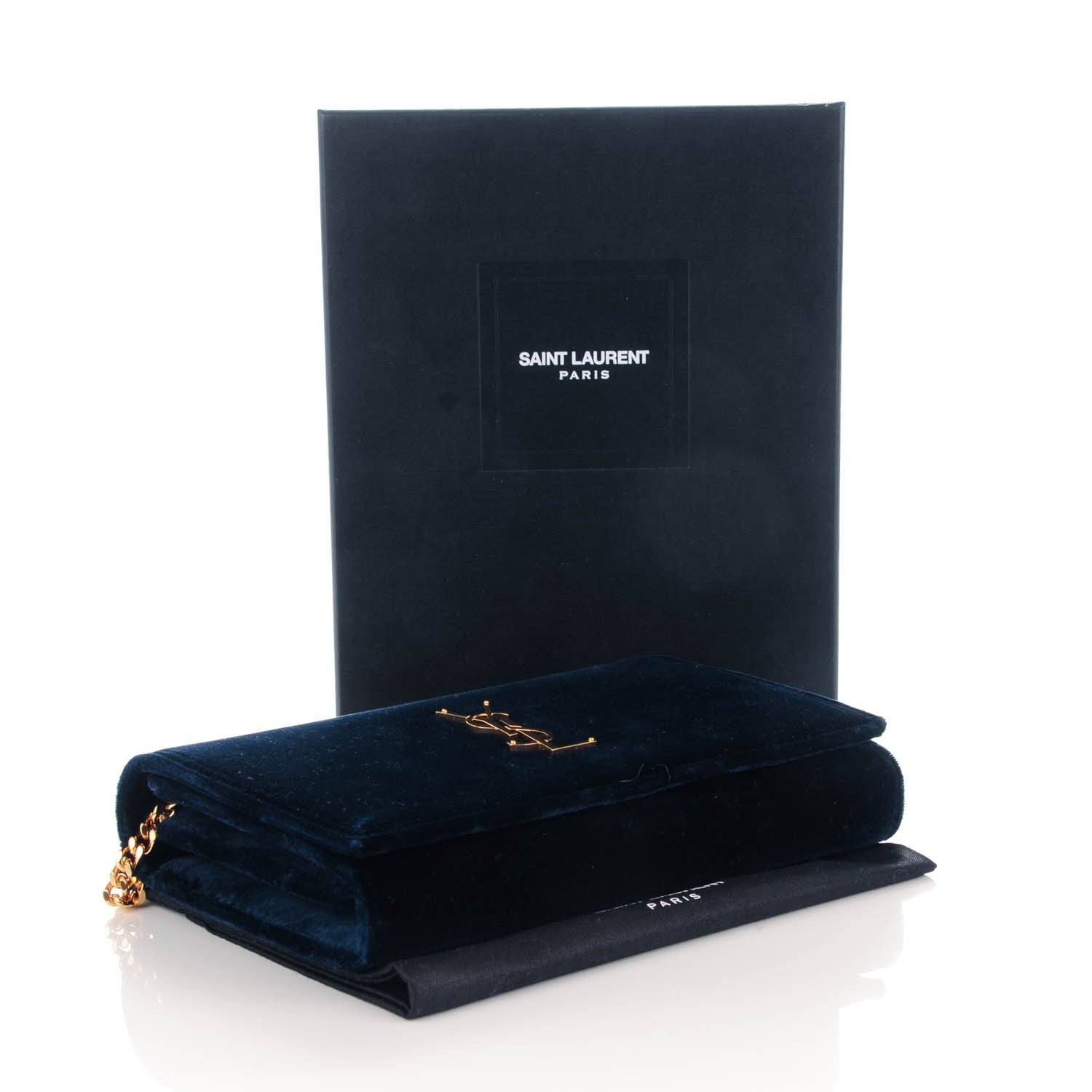 Saint Laurent Velvet Monogram Chain Wallet Navy Blue 4 of 8