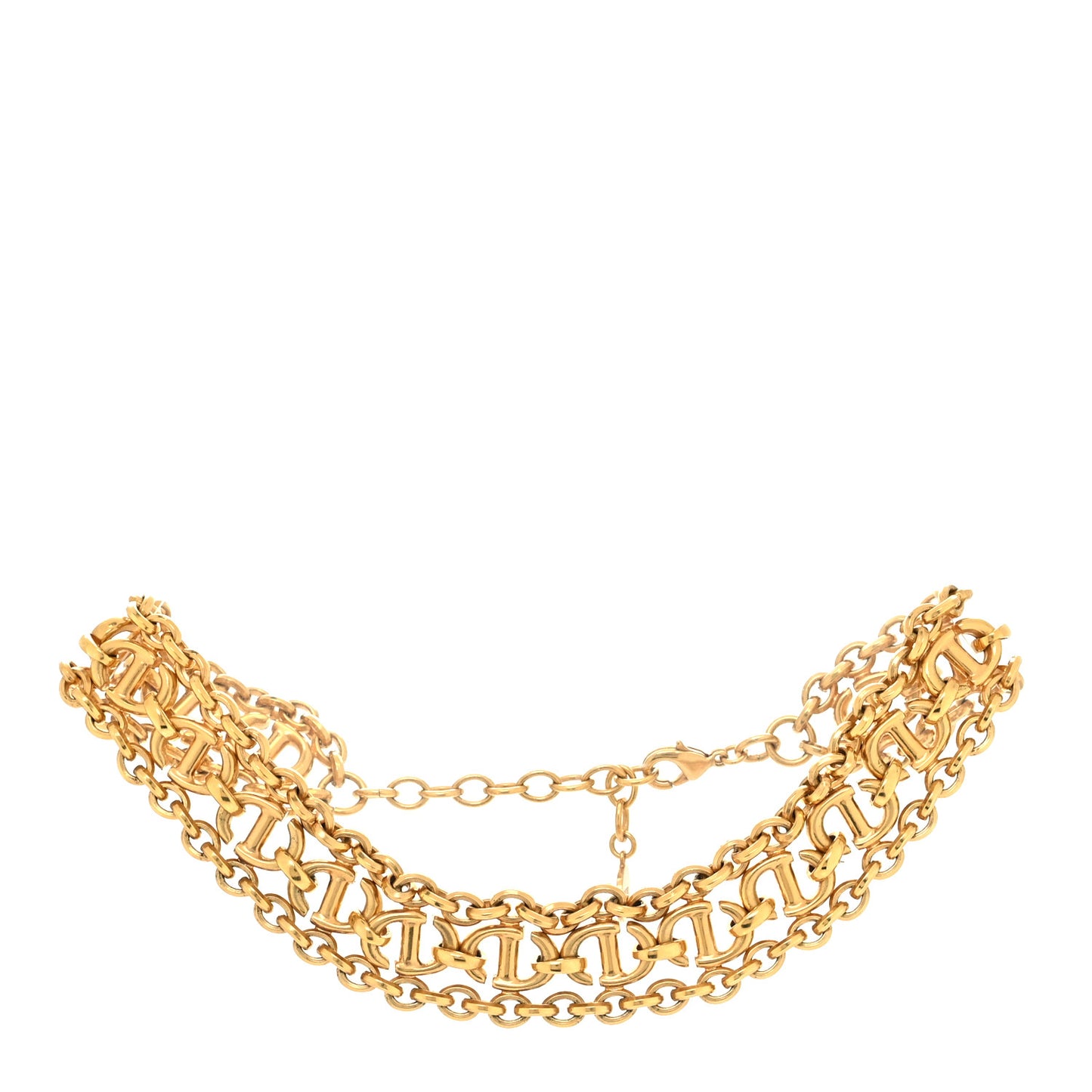 Metal Wide CD Logo Chain Link Choker Necklace Gold
