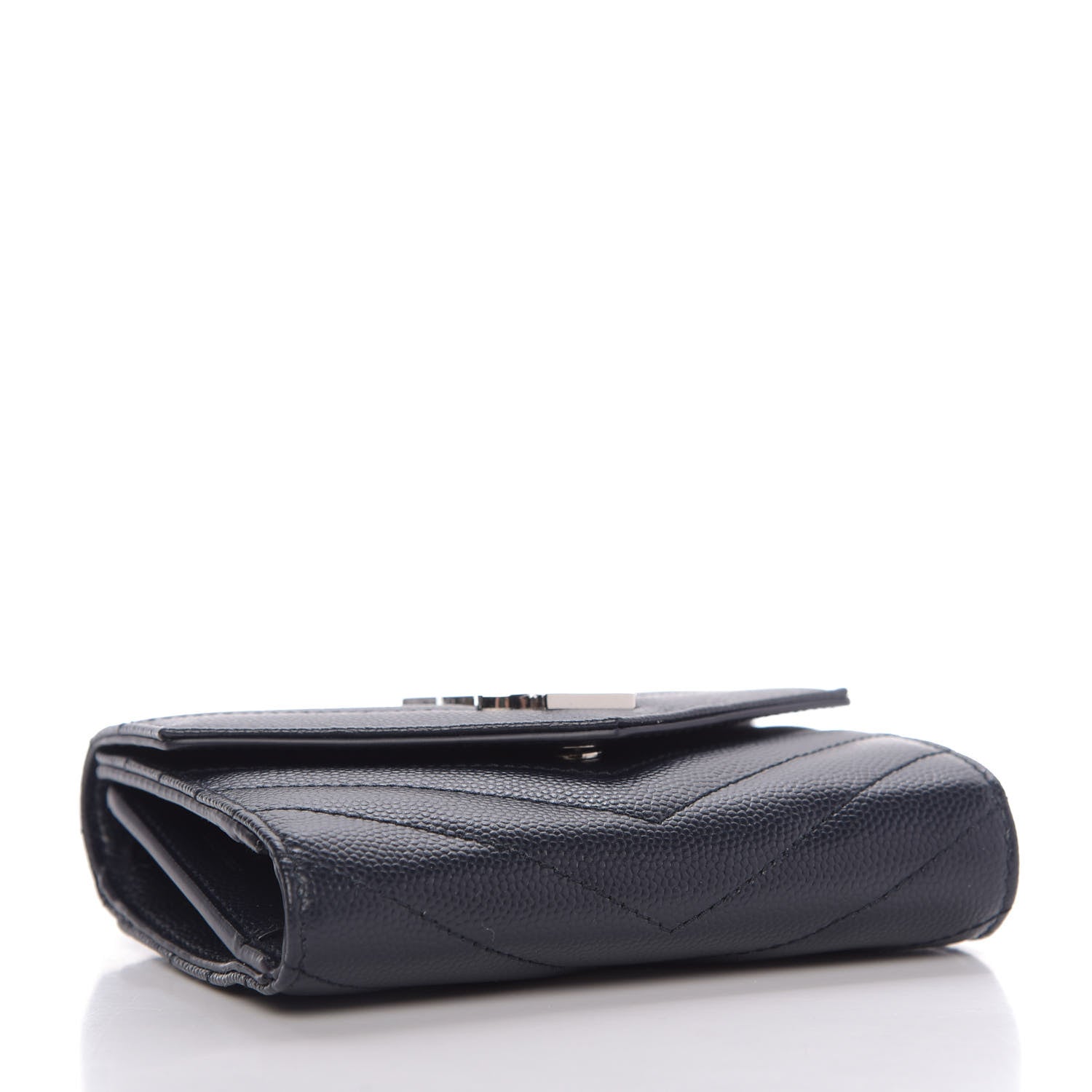 Saint Laurent Grain De Poudre Matelasse Chevron Small Monogram Envelope Wallet Navy 4 of 10