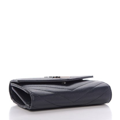Saint Laurent Grain De Poudre Matelasse Chevron Small Monogram Envelope Wallet Navy 4 of 10