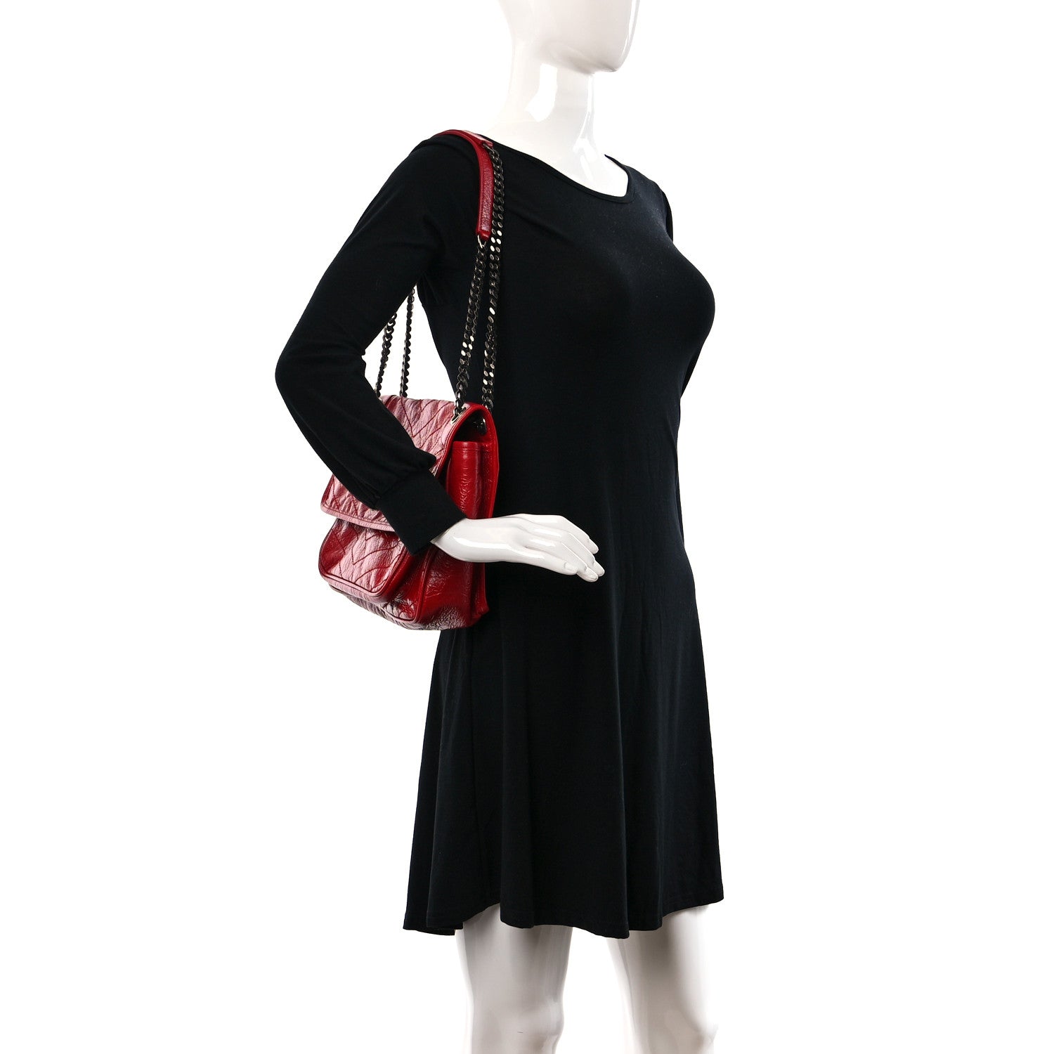 Saint Laurent Crinkled Calfskin Matelasse Monogram Medium Niki Chain Satchel Rouge Eros 2 of 10