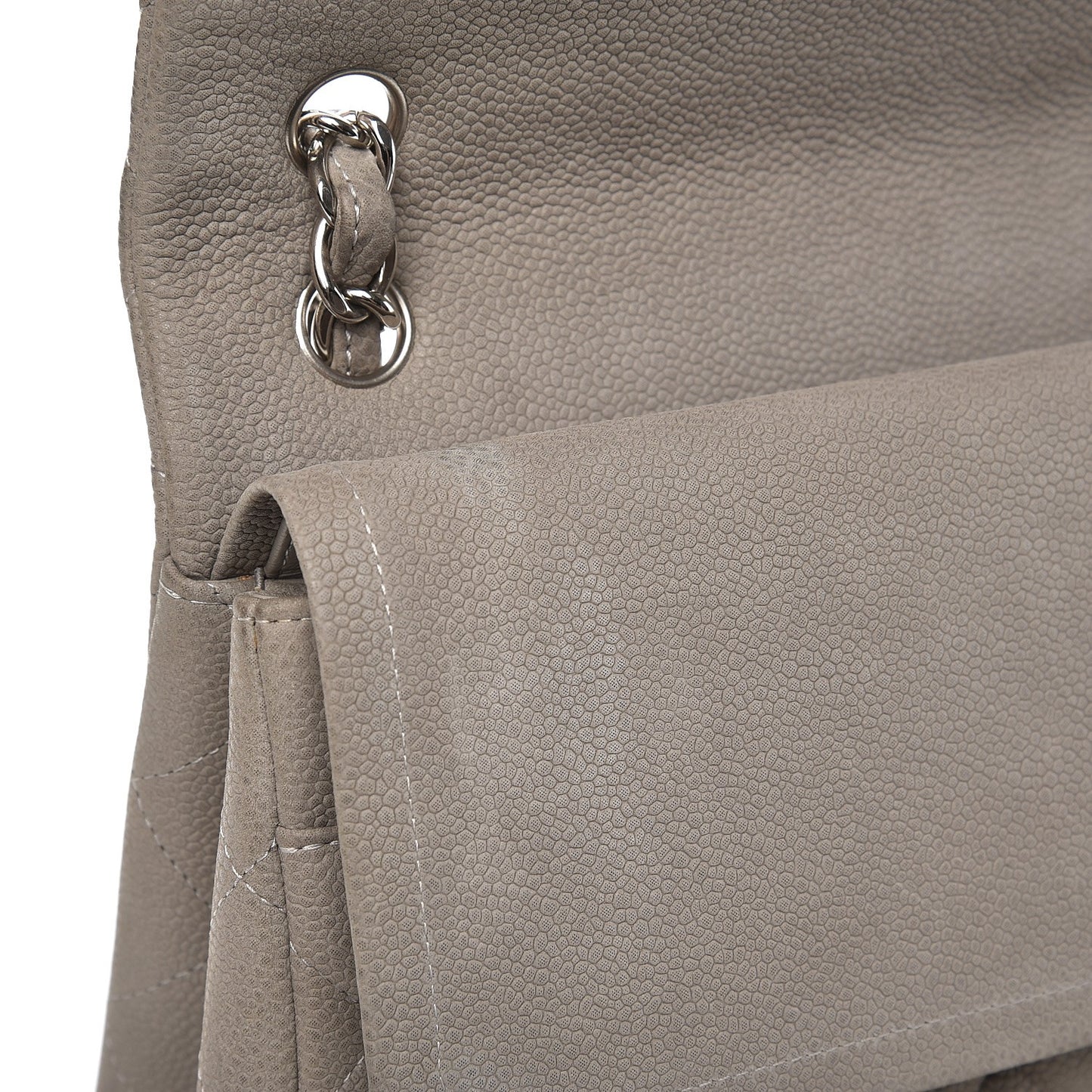 Iridescent Caviar Quilted Jumbo Double Flap Light Grey