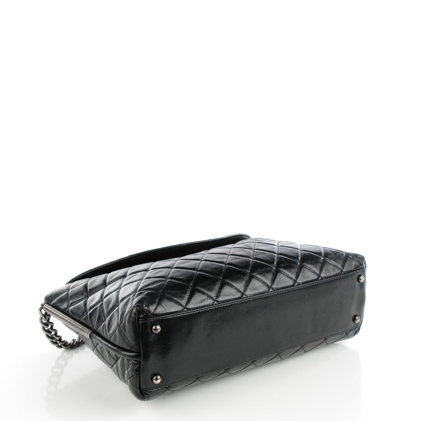 Glazed Calfskin Quilted Hobo Black