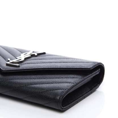 Saint Laurent Grain De Poudre Matelasse Chevron Monogram Flap Wallet Black 6 of 11