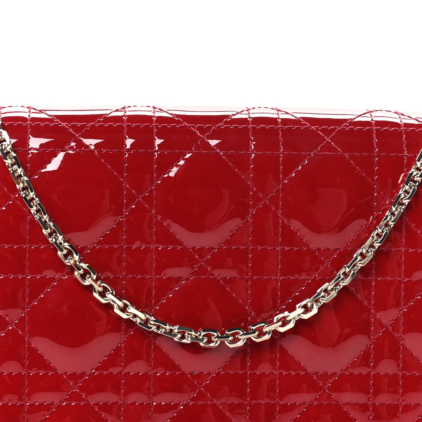 Patent Cannage Lady Dior Chain Wallet Rouge Ceris