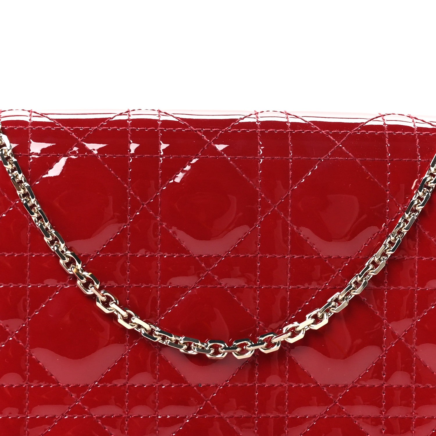 Christian Dior Patent Cannage Lady Dior Chain Wallet Rouge Ceris 9 of 11