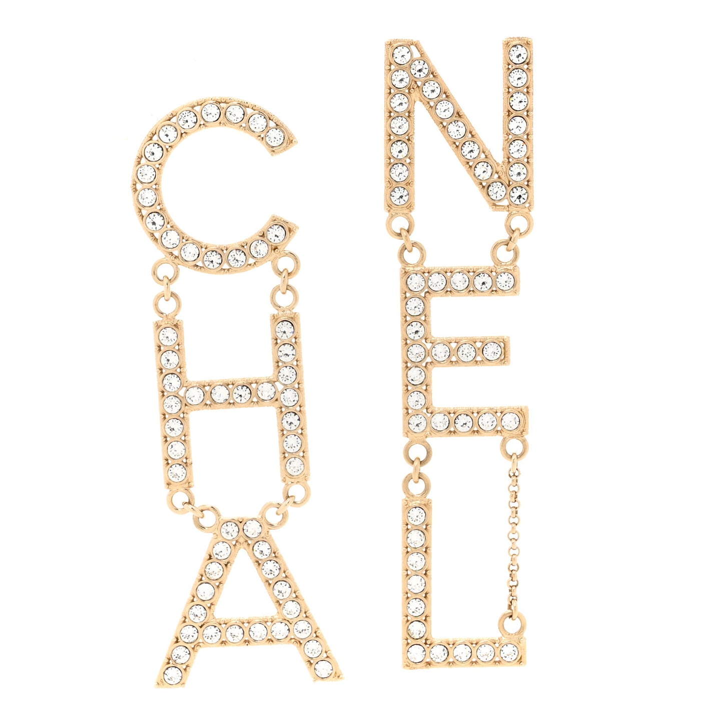 Crystal Cha-Nel Logo Drop Earrings Gold
