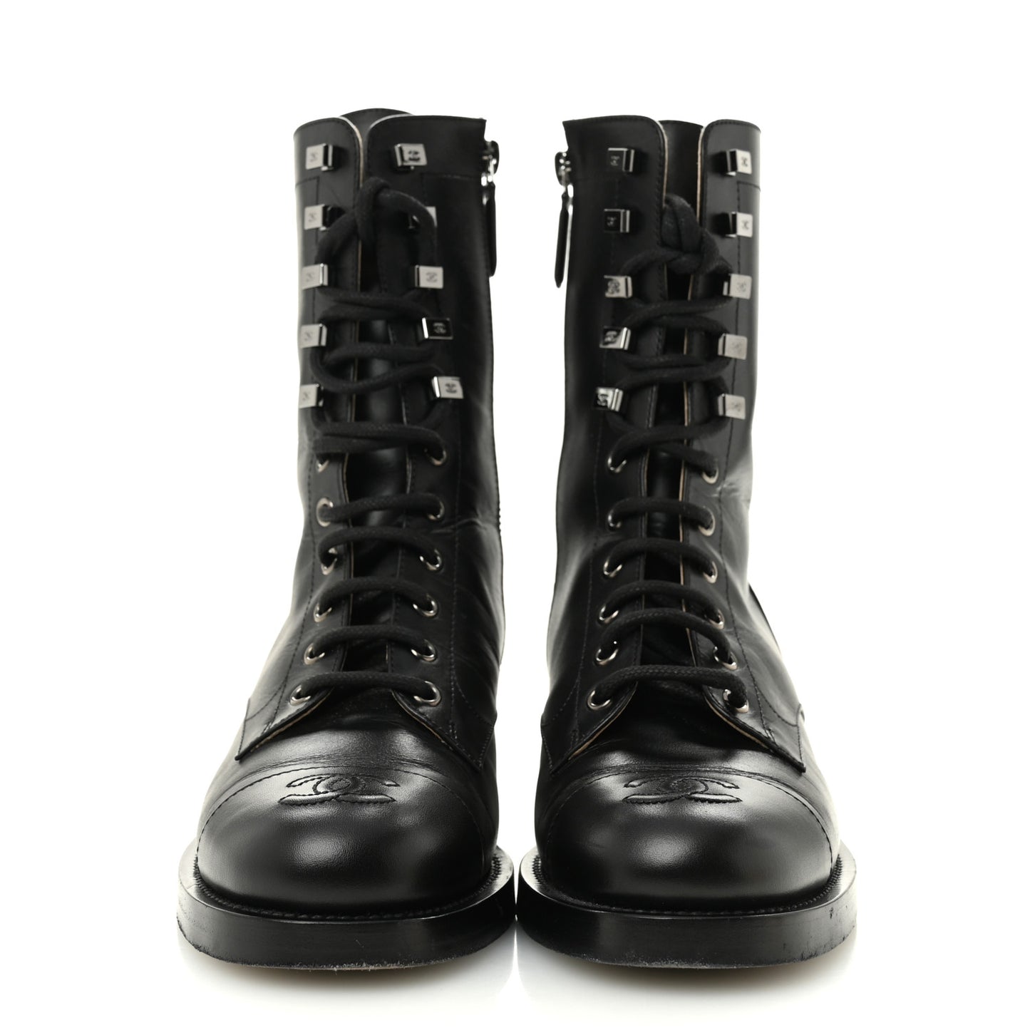 Calfskin Lace Up Combat Boots 37.5 Black