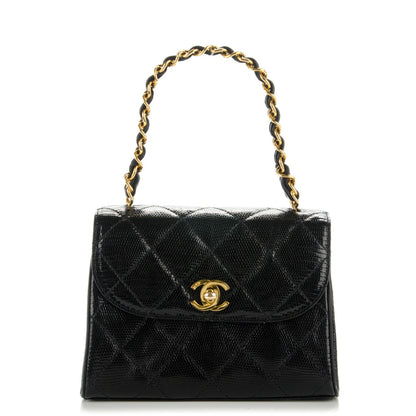 Chanel Lizard Quilted Mini Flap Evening Bag Black 1 of 9