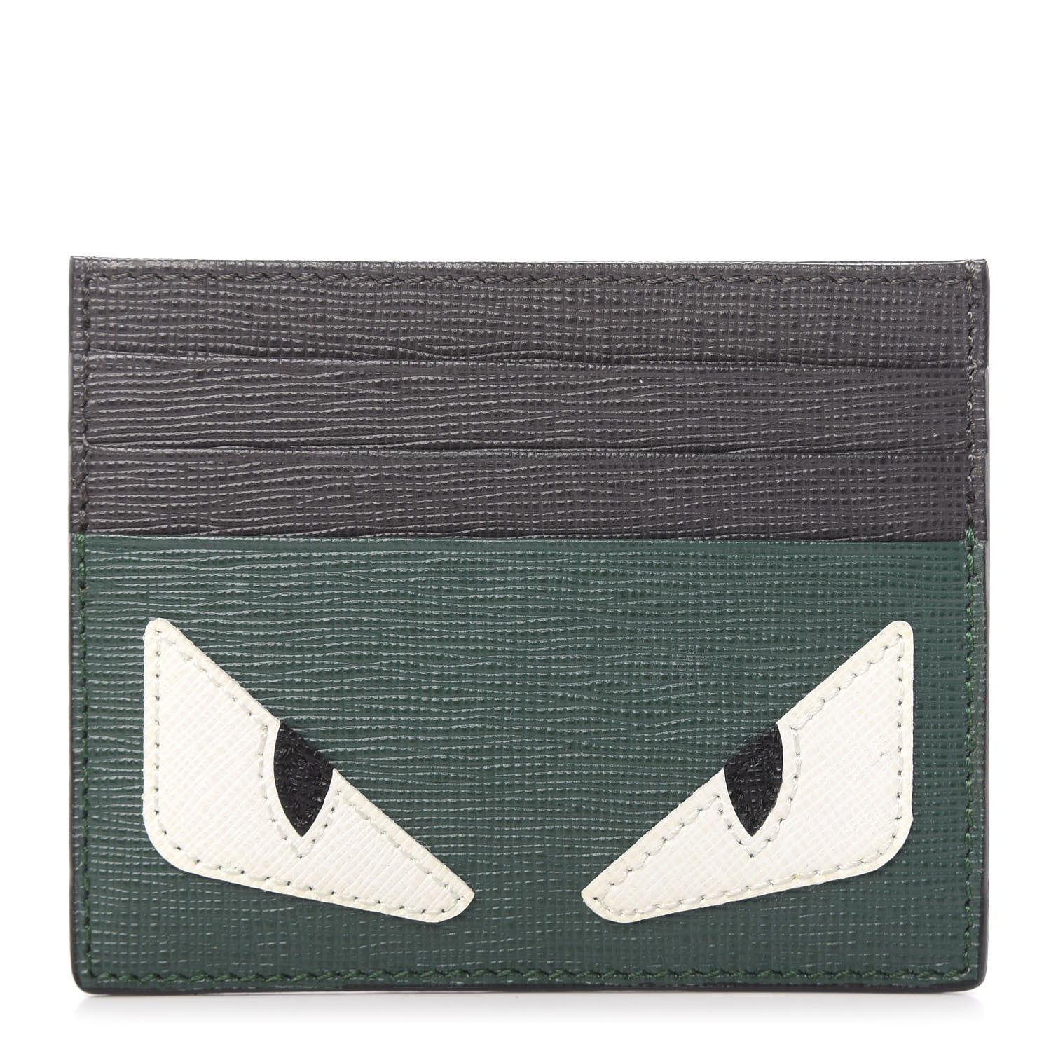 Fendi Vitello Elite Monster Eyes Inlay Card Holder Green Black 1 of 8