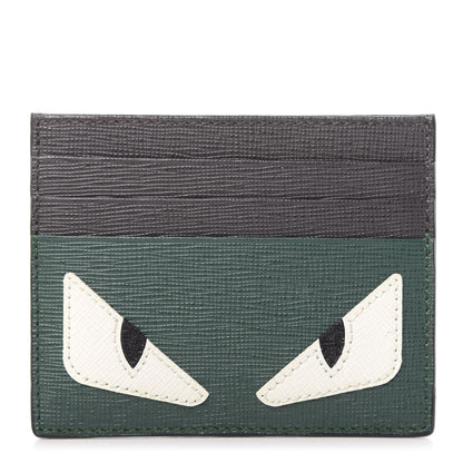 Fendi Vitello Elite Monster Eyes Inlay Card Holder Green Black 1 of 8