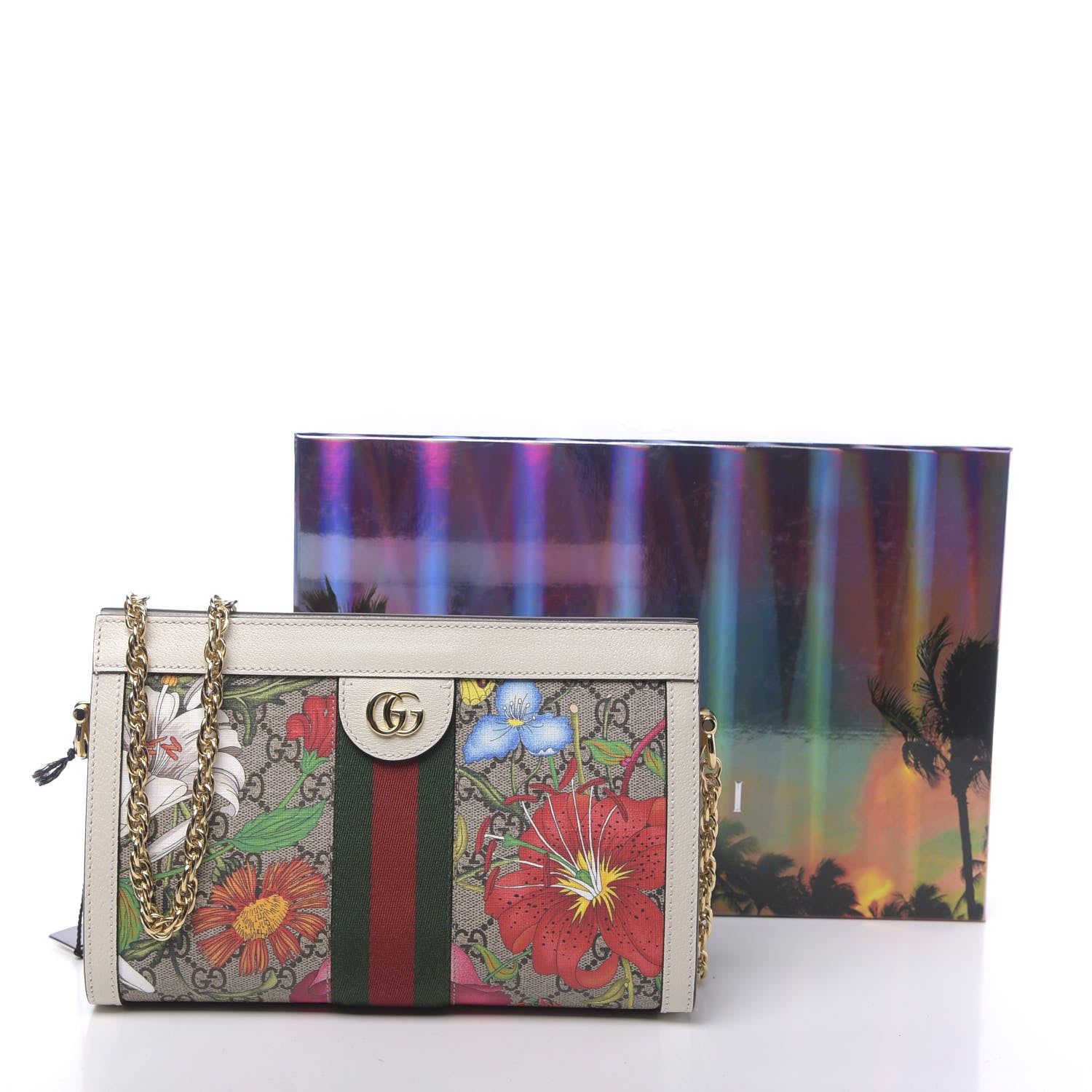 Gucci GG Supreme Monogram Flora Web Small Ophidia Chain Shoulder Bag White 12 of 12