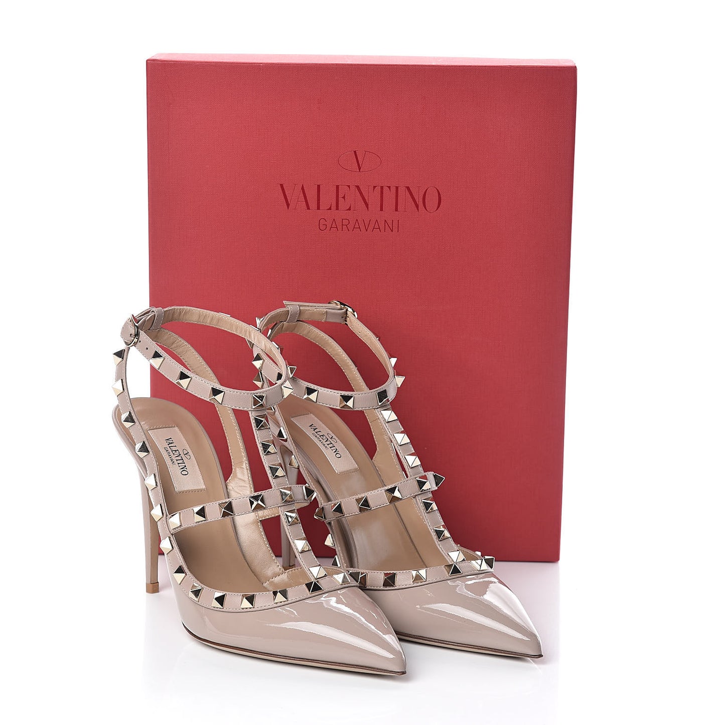 Patent Rockstud Ankle Strap Pumps 40 Poudre