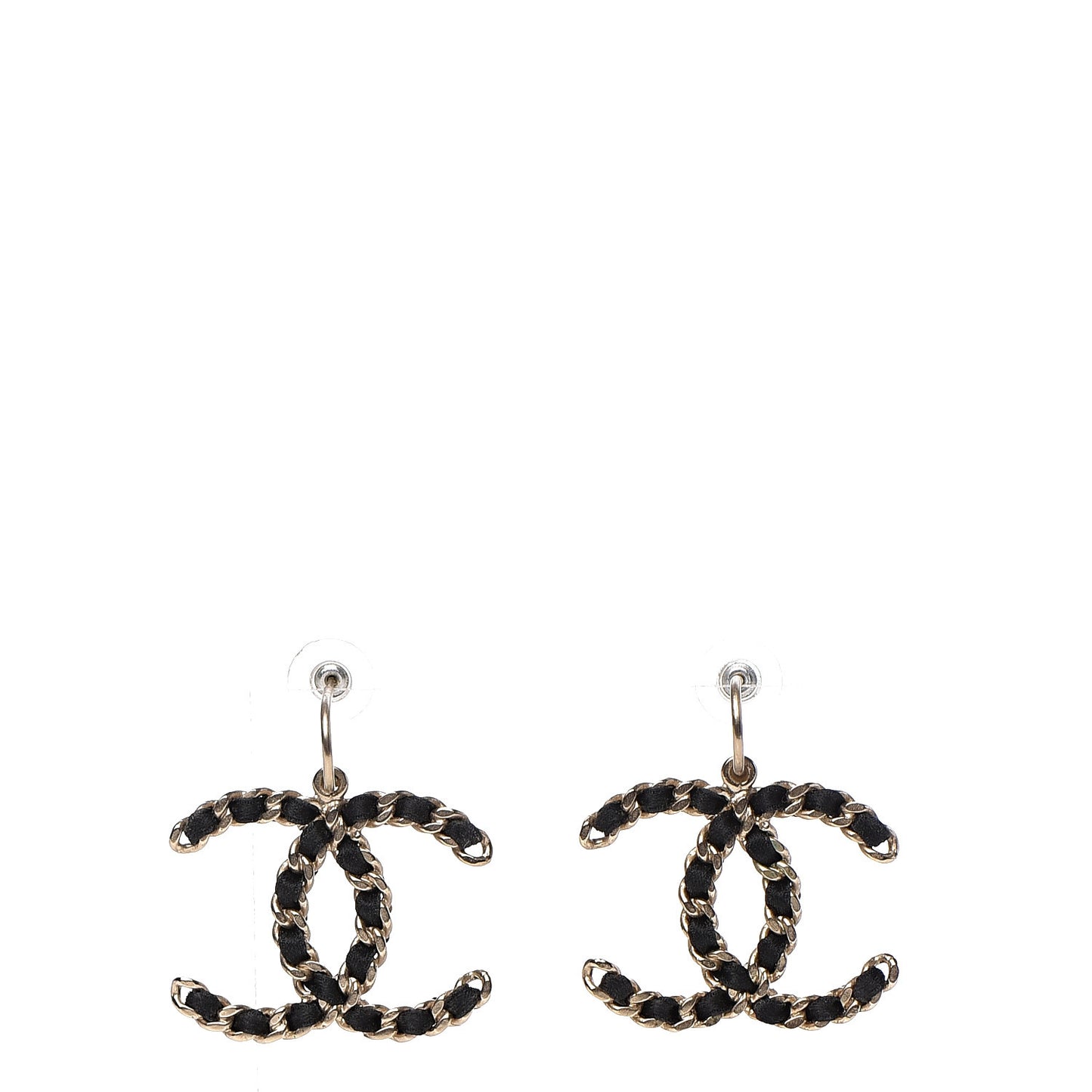 Satin CC Chain Earrings Light Gold Black