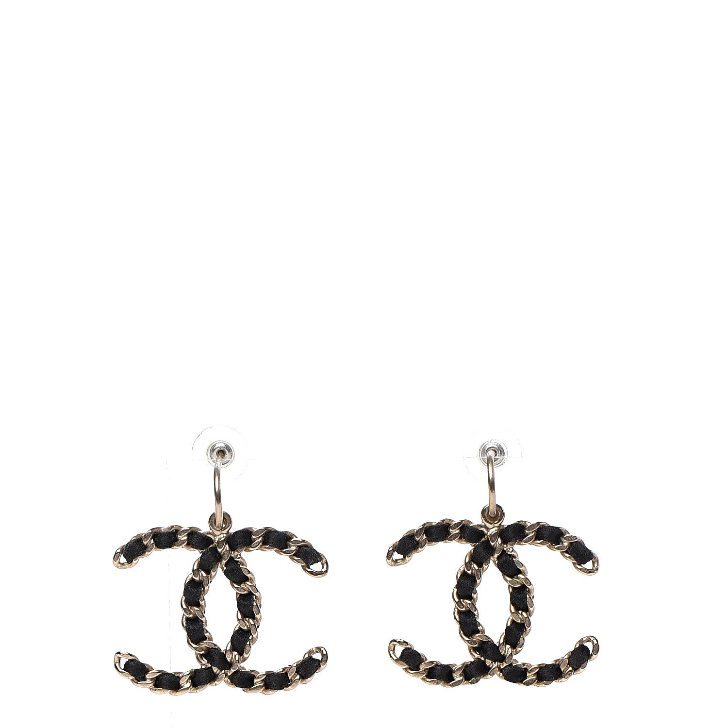Chanel Satin CC Chain Earrings Light Gold Black 1 of 4