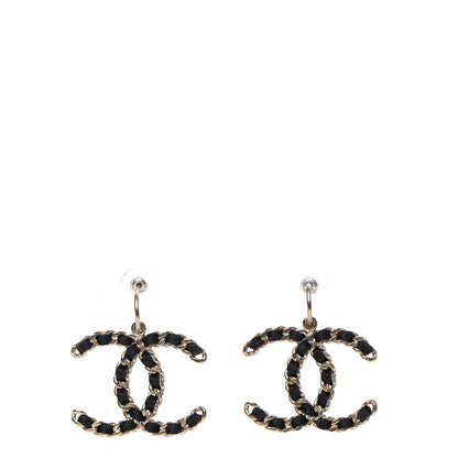 Chanel Satin CC Chain Earrings Light Gold Black 1 of 4