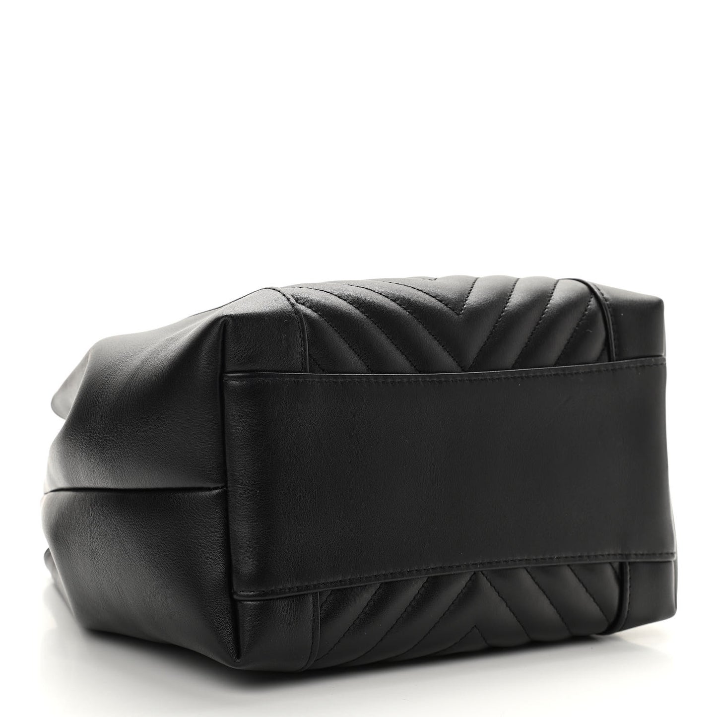 Calfskin Chevron Quilted Small CC Chain Bucket Drawstring Bag Black