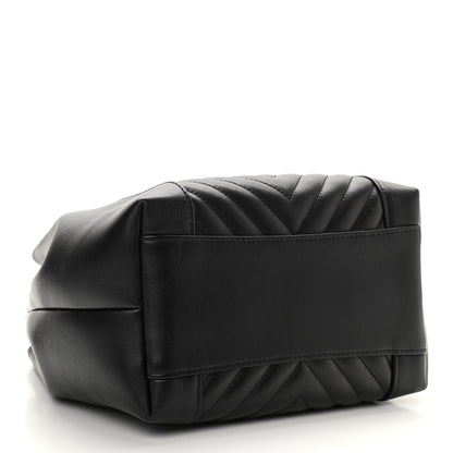 Chanel Calfskin Chevron Quilted Small CC Chain Bucket Drawstring Bag Black 4 of 10
