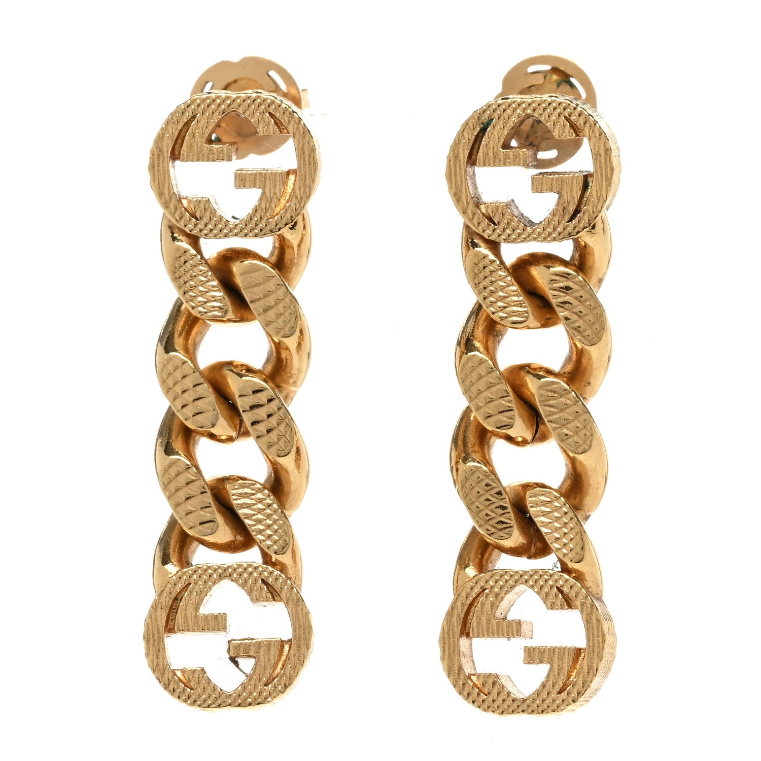 Gucci Metal Double Interlocking G Chain Drop Earrings Gold 1 of 4