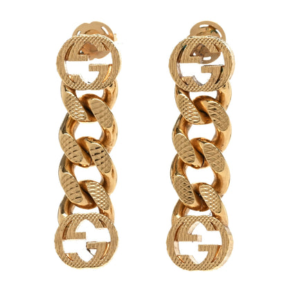 Gucci Metal Double Interlocking G Chain Drop Earrings Gold 1 of 4