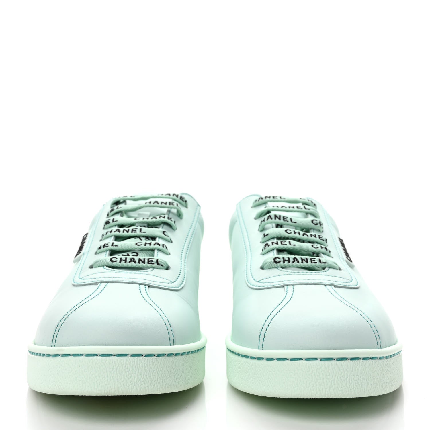 Chanel Calfskin CC Womens Weekender Lace Up Sneakers 40 Light Green 2 of 9