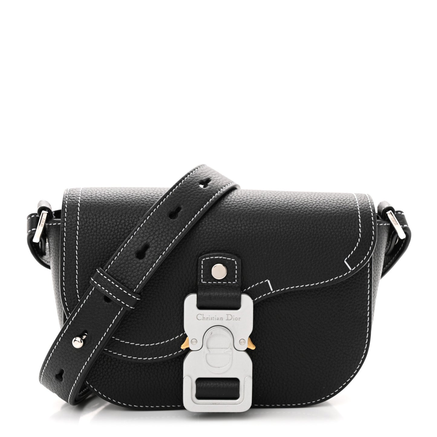 Grained Calfskin Saddle Pouch With Strap Black