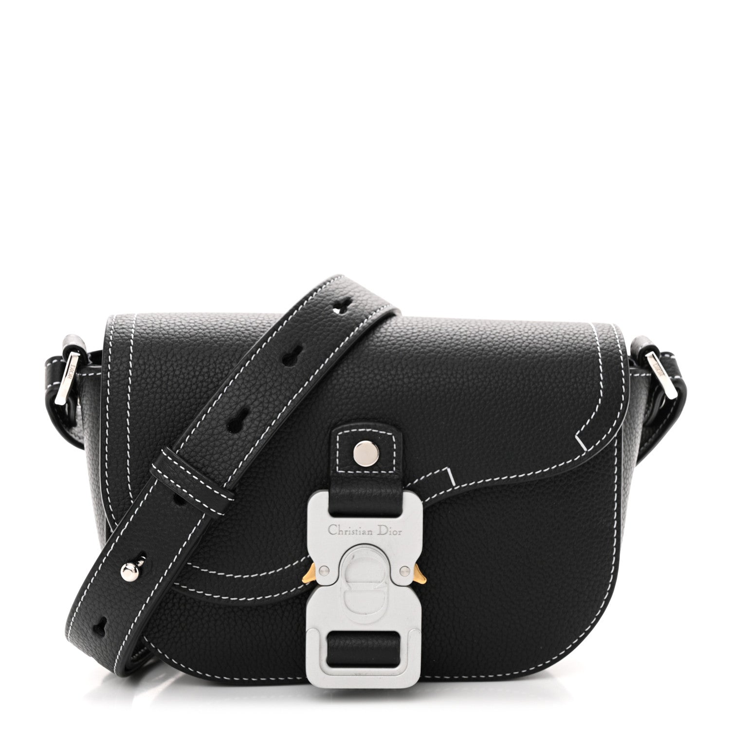 Christian Dior Grained Calfskin Saddle Pouch With Strap Black 1 of 11