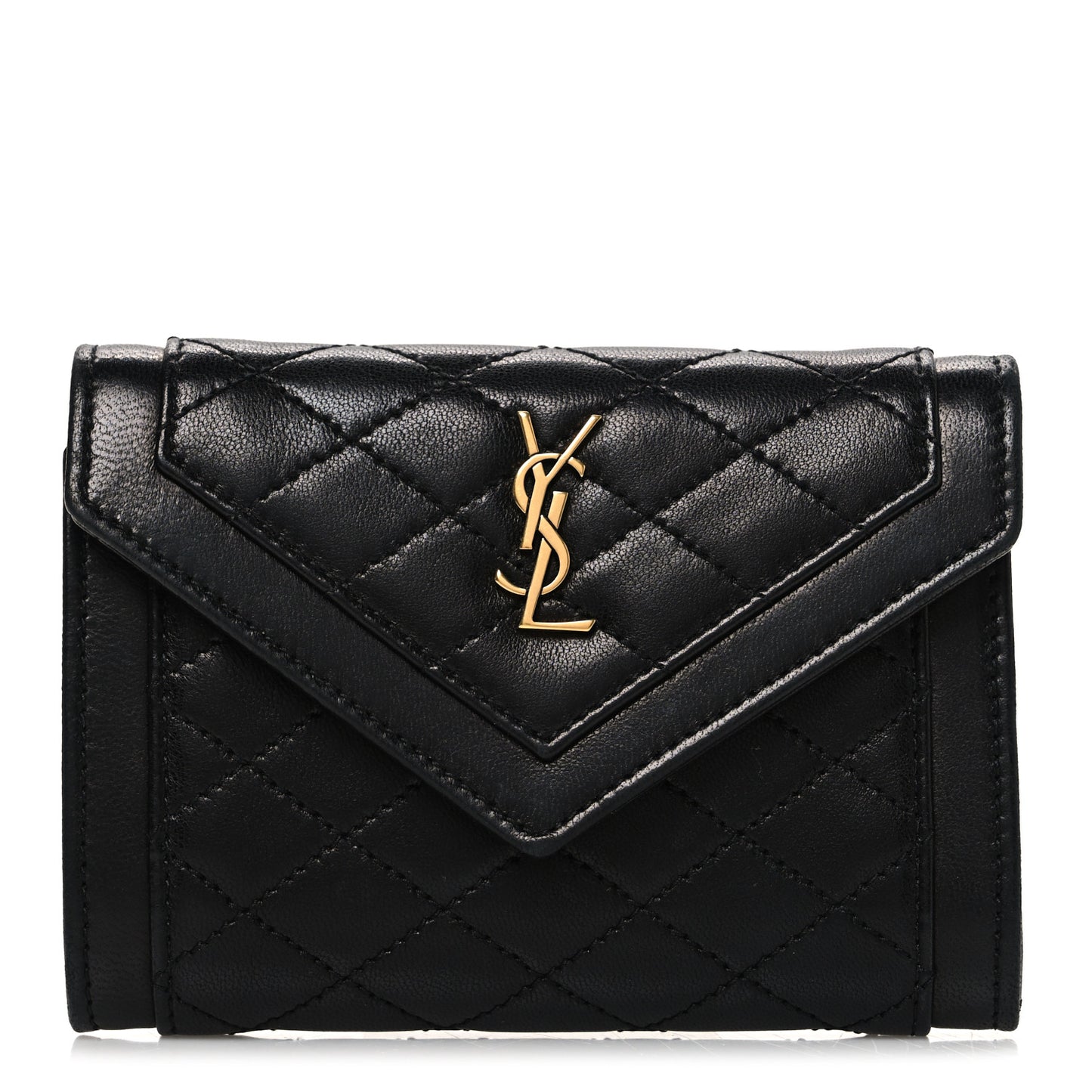 Lambskin Quilted Monogram Gaby Small Envelope Wallet Black