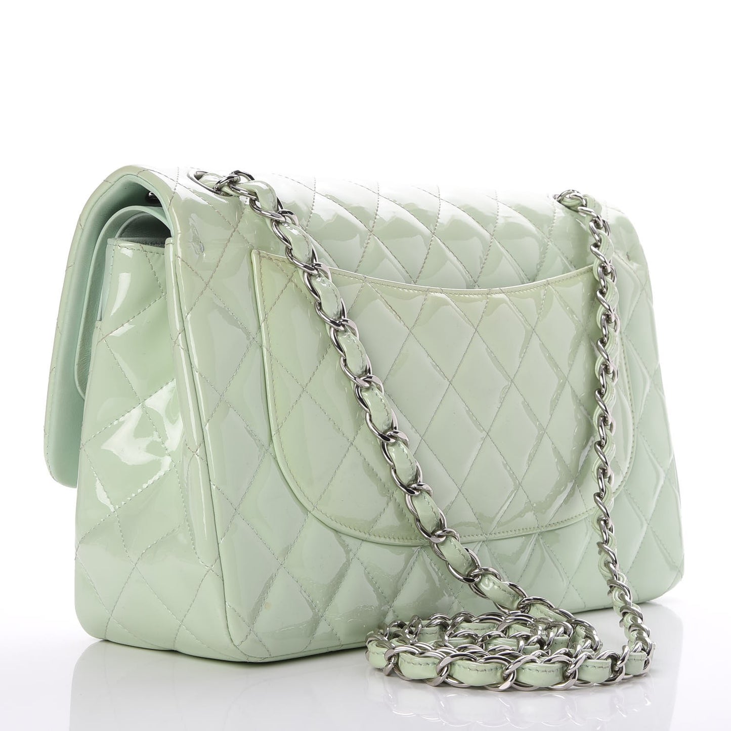 Patent Quilted Jumbo Double Flap Green